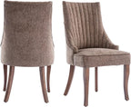 mikibama Linen Dining Chairs Set of 2 Channel Tufted Kitchen Dinner Chair Comfy Fabric Upholstered Accent Chair for Dining Room with Solid Wood Legs (Brown)