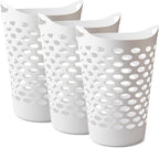 3 Pack Round Plastic Laundry Hamper with Handles, Lightweight & Flexible, 2.2 Bushels Large Capacity, Easy to Clean, Space Saving Laundry Basket for Bedroom, Dorm, Bathroom, White