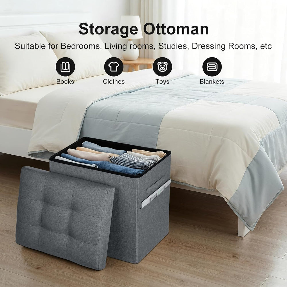 Storage Ottoman, Upgraded 17" High Foot Stools Ottoman for Dorm, Dark Gr...