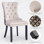 Velvet Upholstered Dining Chairs Set of 8, Modern Style Kitchen Side Chairs with Nailhead Trim and Wood Legs,Metal Pulling Ring for Dining Room Living Room(Quadrangular Star&Beige)