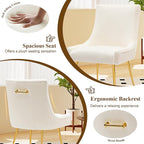 Velvet Dining Chairs Set of 4, Modern Upholstered Kitchen Chair with Pull Handle & Pleated Back, Mid Century Accent Chair with Gold Metal Legs for Vanity,Dining,Kitchen,Living Room, Beige