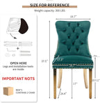 Mid Century Modern Dining Chairs Set of 2, Green Velvet Upholstered Tufted Back, Kitchen & Dining Room Chairs, Gold Metal Legs, Nailhead Trim, Sillas para Comedor (Green, 2 Pcs)
