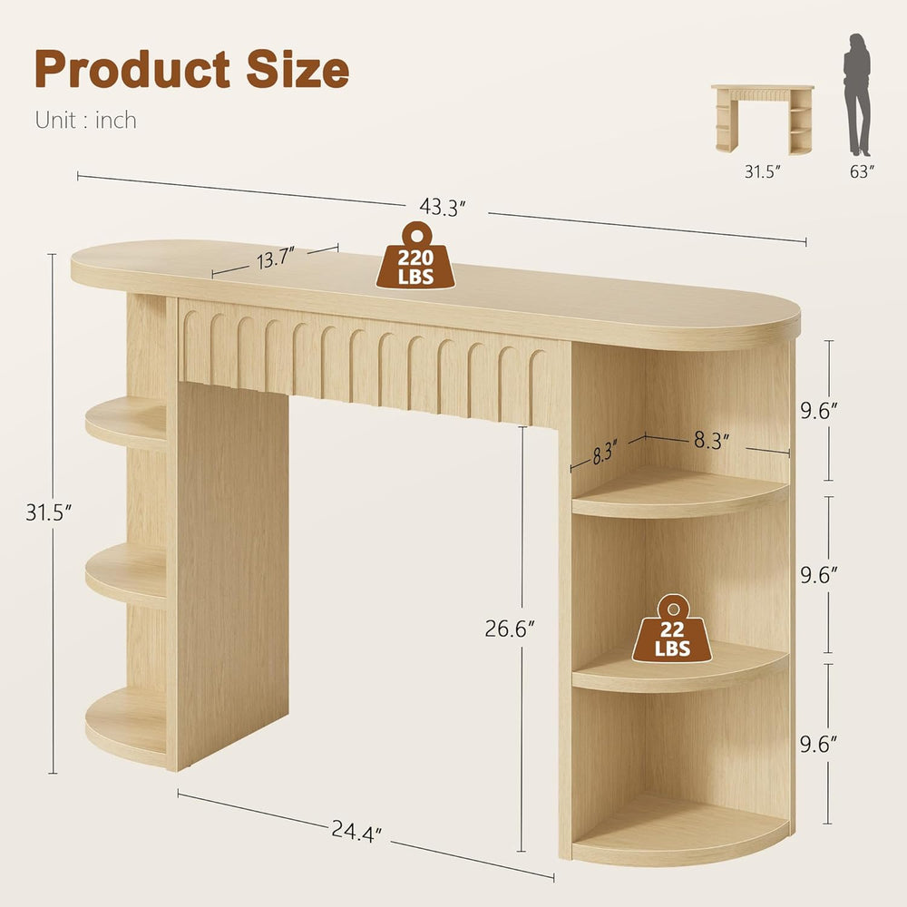 Hoctieon Fluted Console Table with Storage, Entryway Table with Side Storage ...