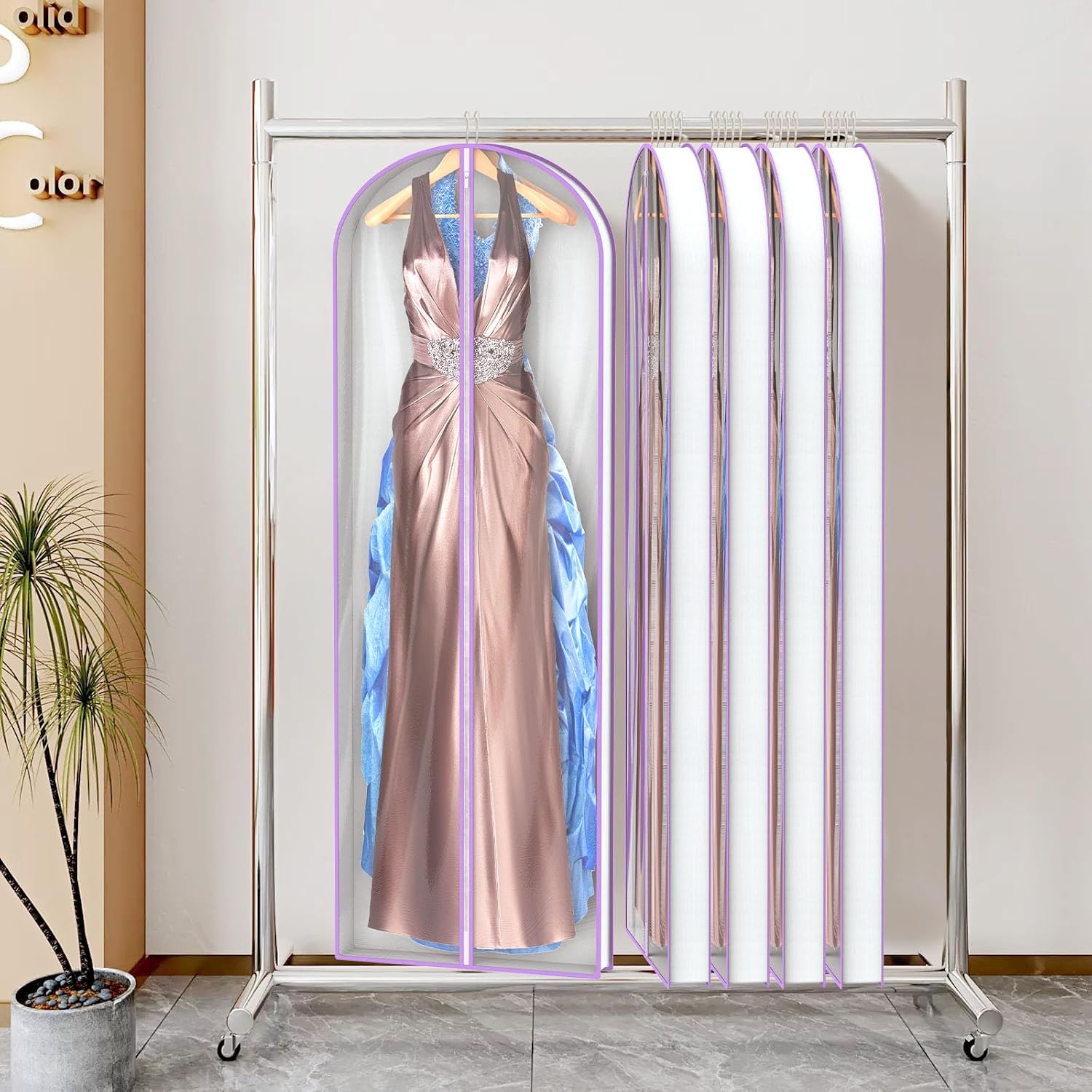 Zilink Garment Bags for Long Dress Wedding Dress Bags for Gowns Long 72 in | 3 in Gusseted, Dress Storage Bags Hanging for Long Evening Dresses, Winter Fur Coat, Prom Dresses, 4-Pack