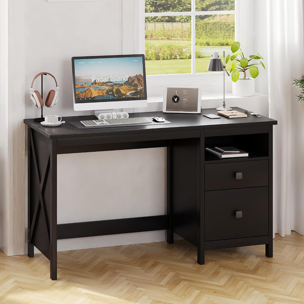 BHG 47.2" Farmhouse Desk with Drawers,Computer Desk for Home Office,Black