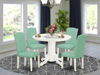East West Furniture SHEN5-LWH-57 5 Piece Dining Set Includes a Round Dining Room Table with Pedestal and 4 Pond Faux Leather Upholstered Parson Chairs, 42x42 Inch, Linen White