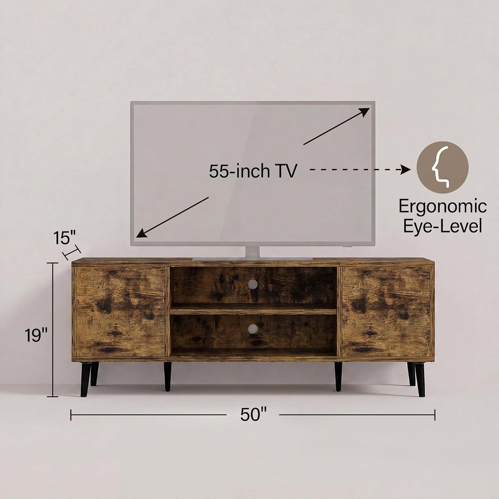 JUMMICO Mid-Century Modern TV Stand with Storage, 50 Inch, Rustic Brown