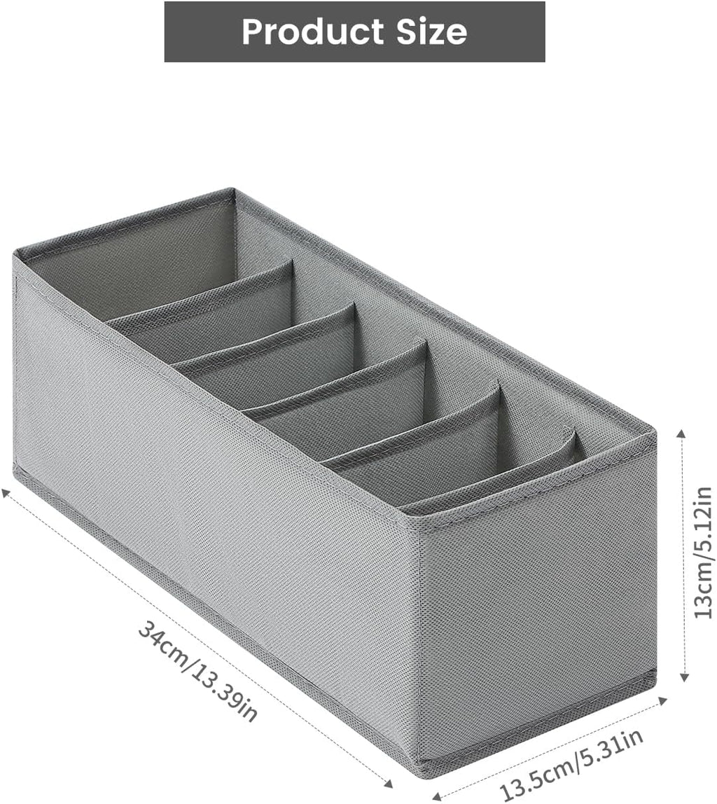 3 Packs Fabric Belt Organizer for Closet and Drawer, Foldable 6 Grids Dresser Drawer Organizers, Belt Tie Holder, Tie Box-Grey
