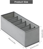 3 Packs Fabric Belt Organizer for Closet and Drawer, Foldable 6 Grids Dresser Drawer Organizers, Belt Tie Holder, Tie Box-Grey