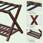 HOOBRO Luggage Racks, Set of 2 Bamboo Suitcase Stands, Folding Luggage Holders, Nylon Strap Support Top, for Guest Room, Hotel, Bedroom, Closet, Dark Brown BR18XLP201