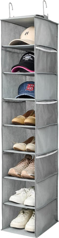 Berdeng Hanging Shoe Organizer for Closet with Side Mesh Pockets，Hat Racks for Baseball Caps，Shoe and Hat Holder & Storage，8-Shelf，Gray，1 Pack