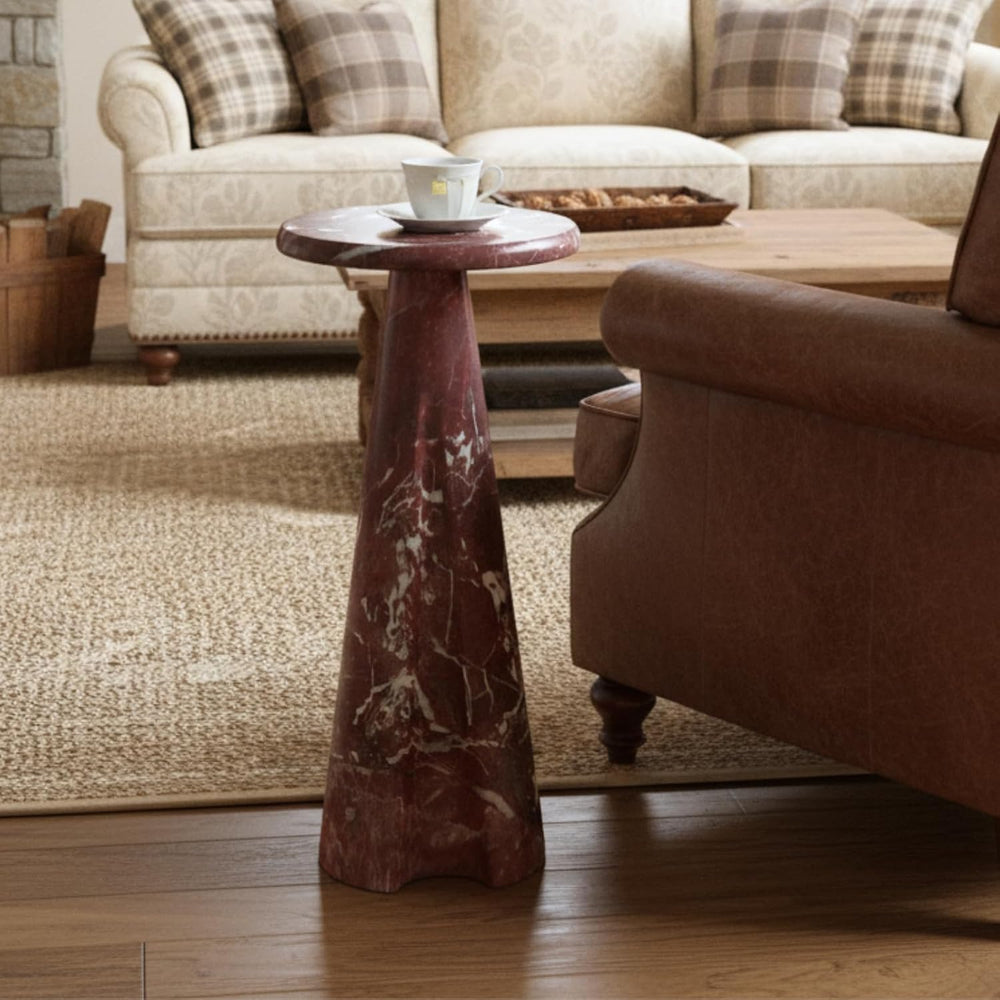 Modern Faux Marble Bedside Table for Living Room, 9" Round Stone Side Ta...