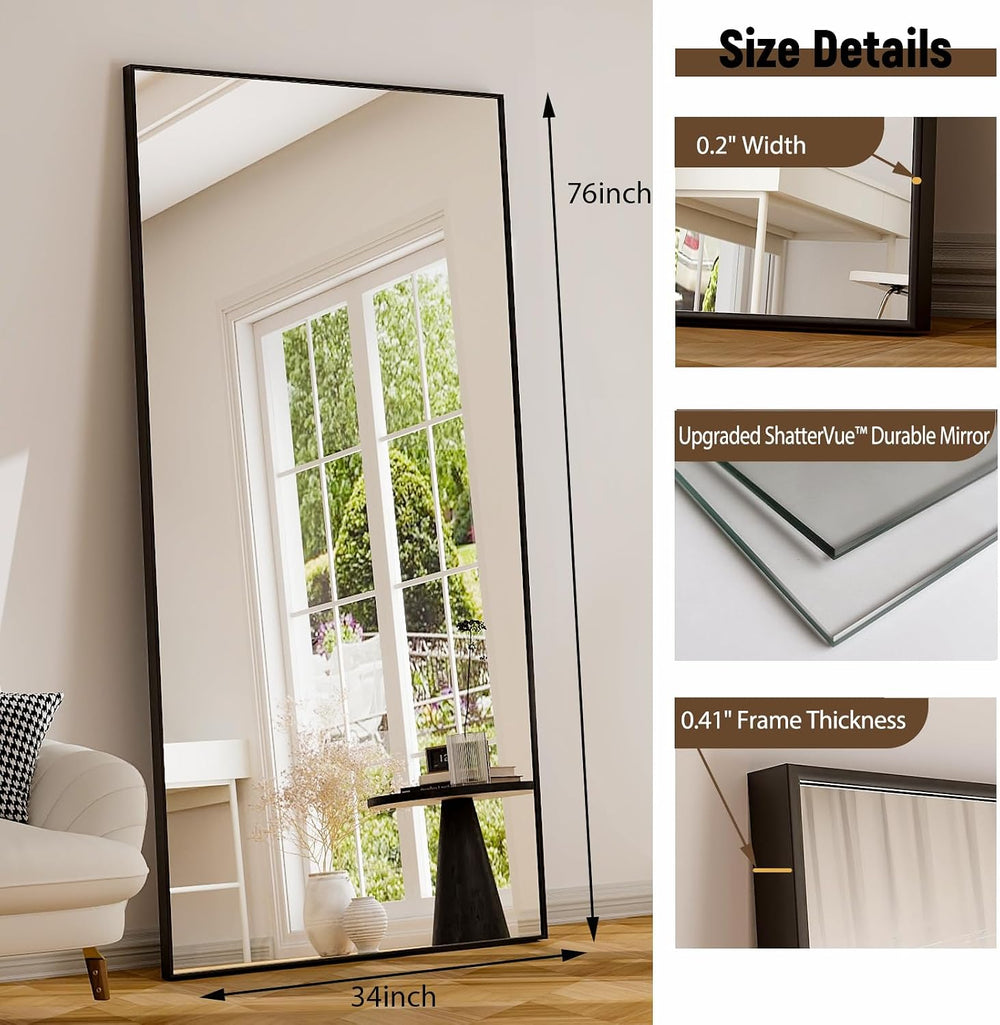 76"x34" Full Length Mirror Large Rectangle Full Body Mirror, Black