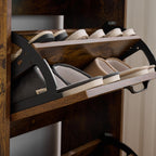 Shoe Cabinet with 2 Flip Drawers, Farmhouse Shoe Storage for Entryway, Wooden Shoe Organizer Cabinet with Adjustable Shelves, Hidden Slim Shoe Cabinet for Hallway, Living Room, Brown
