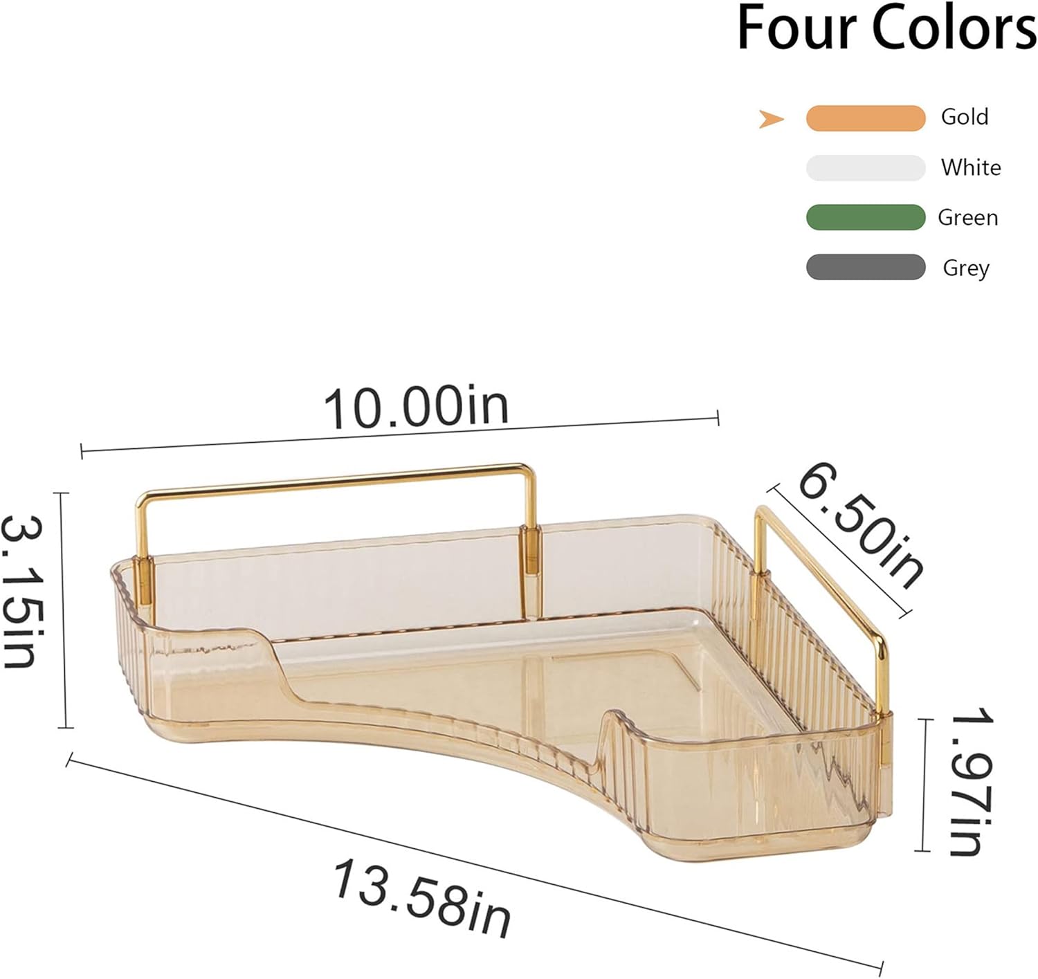 YCIA&DONE Corner Bathroom Counter Organizer, Makeup Organizer for Vanity, Skincare Cosmetic Perfume Tray, Corner Countertop Shelf Rack Storage for Bathroom Kitchen 1 Tier (Amber Gold)