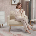 Olela Accent Chair with Arm for Living Room, Velvet Modern Armchair Single Sofa Cozy Tufted Upholstered Reading Side Chairs with Gold Metal Leg for Bedroom Decorate