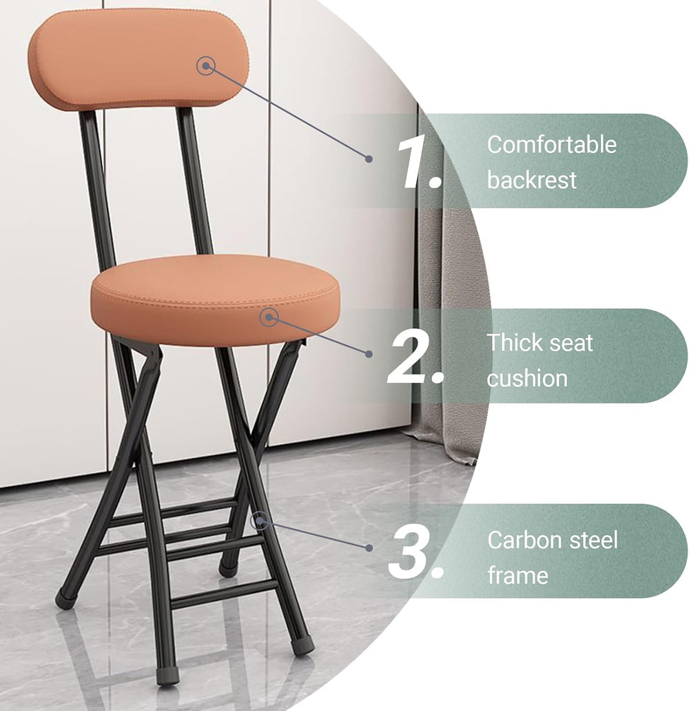 Heavy Duty Folding Stool with Cushion and Backrest, 31” Portable Bar Stool fo...