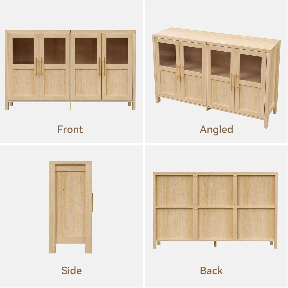 55" Sideboard Cabinet with Glass Doors, Large Buffet Cabinet with Storag...