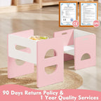 FUNLIO Height Adjustable Montessori Table and Chair Set for Age 1-3, Solid Wood Toddler Table and Chair Set, Weaning Baby Table Chair Set for Reading/Eating/Playing, Easy to Assemble - Pink