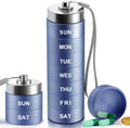 Metal Weekly Pill Organizer, Large Travel Pill Box, Portable Aluminum Alloy Waterproof Container, 7 Day Daily Medicine Organizer Holder for Vitamin, Fish Oil, Supplement, Dark Blue