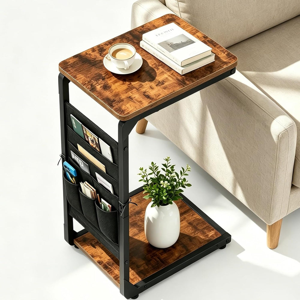 Wood Pedestal TV Trays for Eating on Couch Tables that Slide Under, Dinner Fo...
