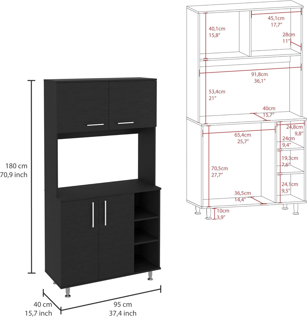 37.4" D*15.7" W*70.9" H Kitchen Pantry with 2 Shelves, 2 Double Doors, Rectangular Storage Cabinet, Sliver Legs, Modern Minimalist, for Living Room, Dining Room, Black