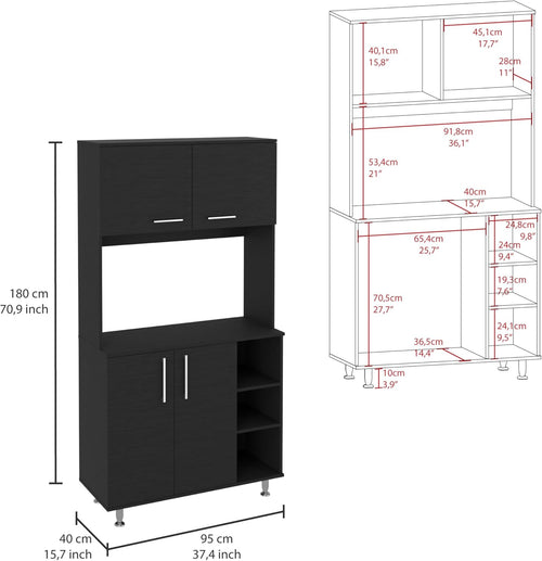37.4" D*15.7" W*70.9" H Kitchen Pantry with 2 Shelves, 2 Double Doors, Rectangular Storage Cabinet, Sliver Legs, Modern Minimalist, for Living Room, Dining Room, Black