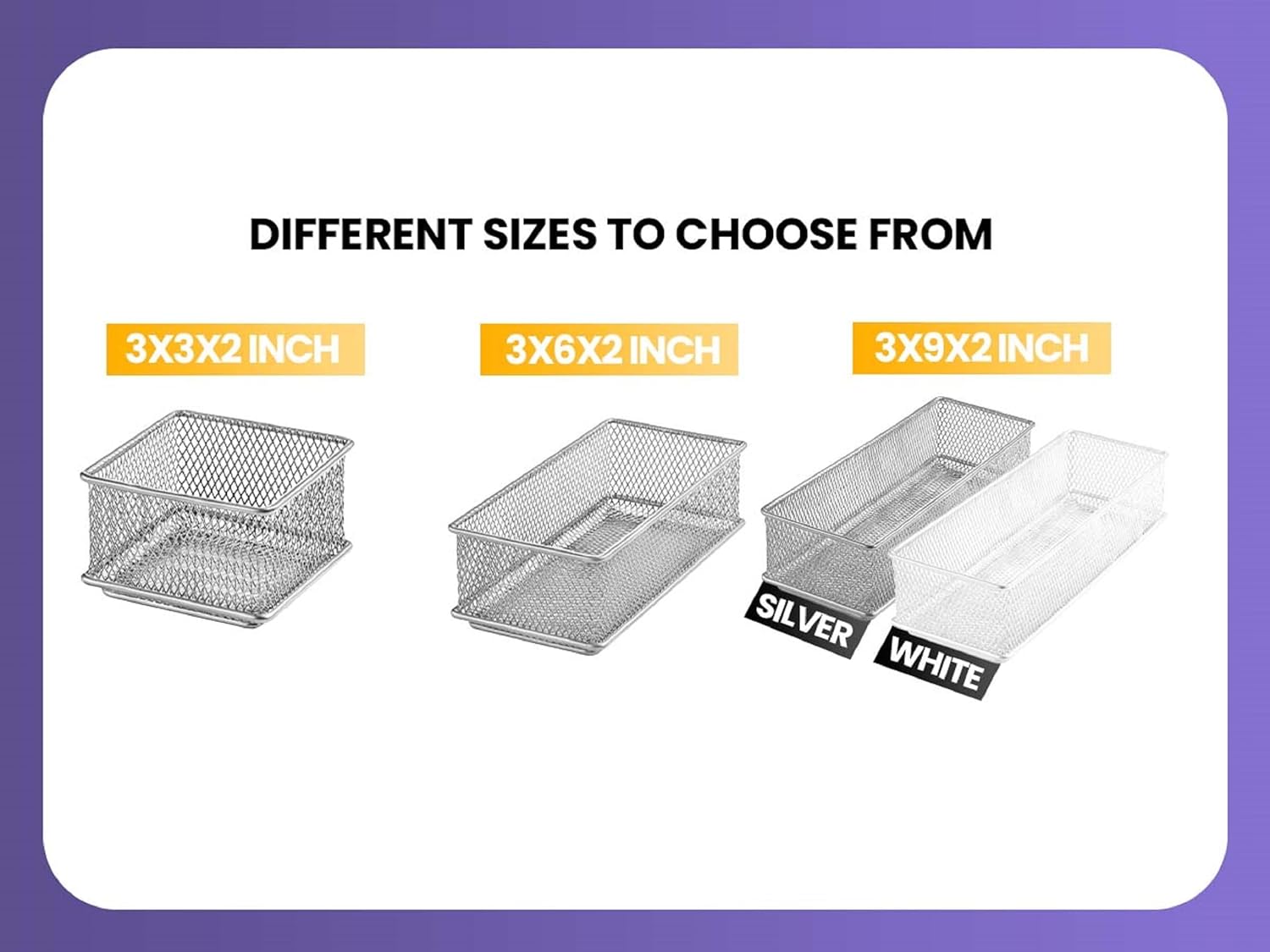 YBM HOME Silver Mesh Drawer Cabinet and or Shelf Organizer Bins, School Supply Holder Office Desktop Organizer Basket (2, 3x3x2 Inch)