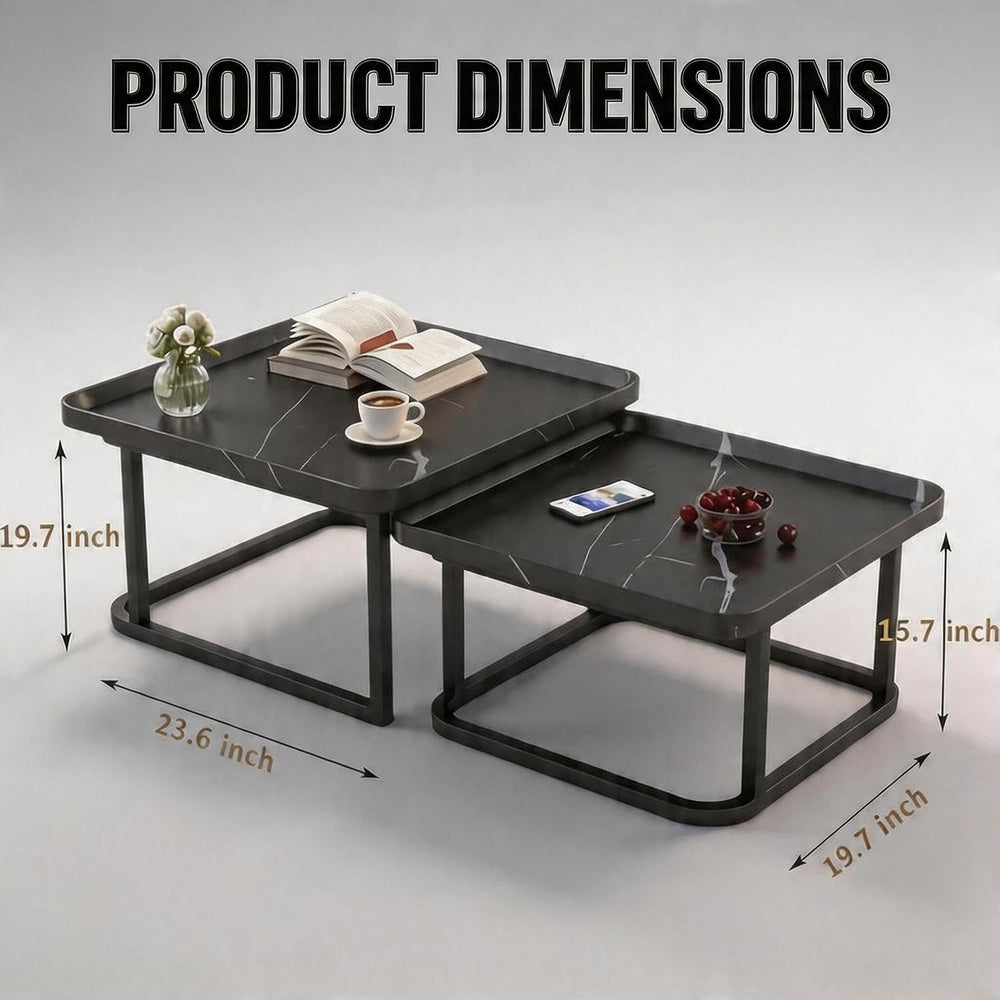Set of2 Nesting Coffee Tables, Space‑Saving Side Table Set,Black | Stackable ...