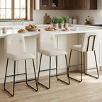 Bar Stools Set of 3, 26" Counter Height Bar Stools with Back, Modern Linen Fabric Upholstered Barstools with Metal Frame & Footrest for Kitchen Island, Home Bar,Beige