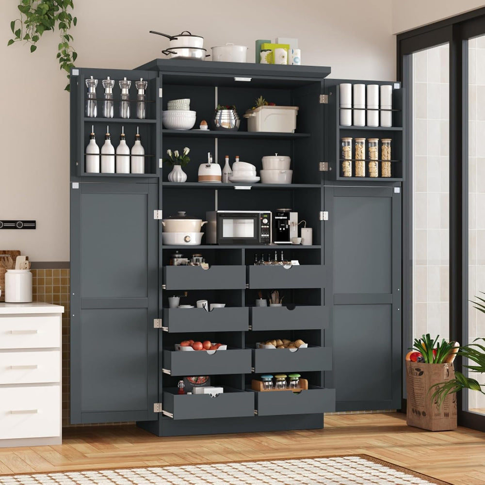 Hassyee 35.5 x 17.6 x 70.9 inch Freestanding Kitchen Pantry Cabinet, Tall Sto...