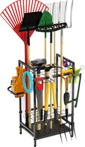 Garden Tool Organizer for Garage, Yard Tool Rack, Holds Up to 36 Long-Handled Tools, Black Metal Garden Tools Rack Storage with Hooks for Yard Shed Garage Organization