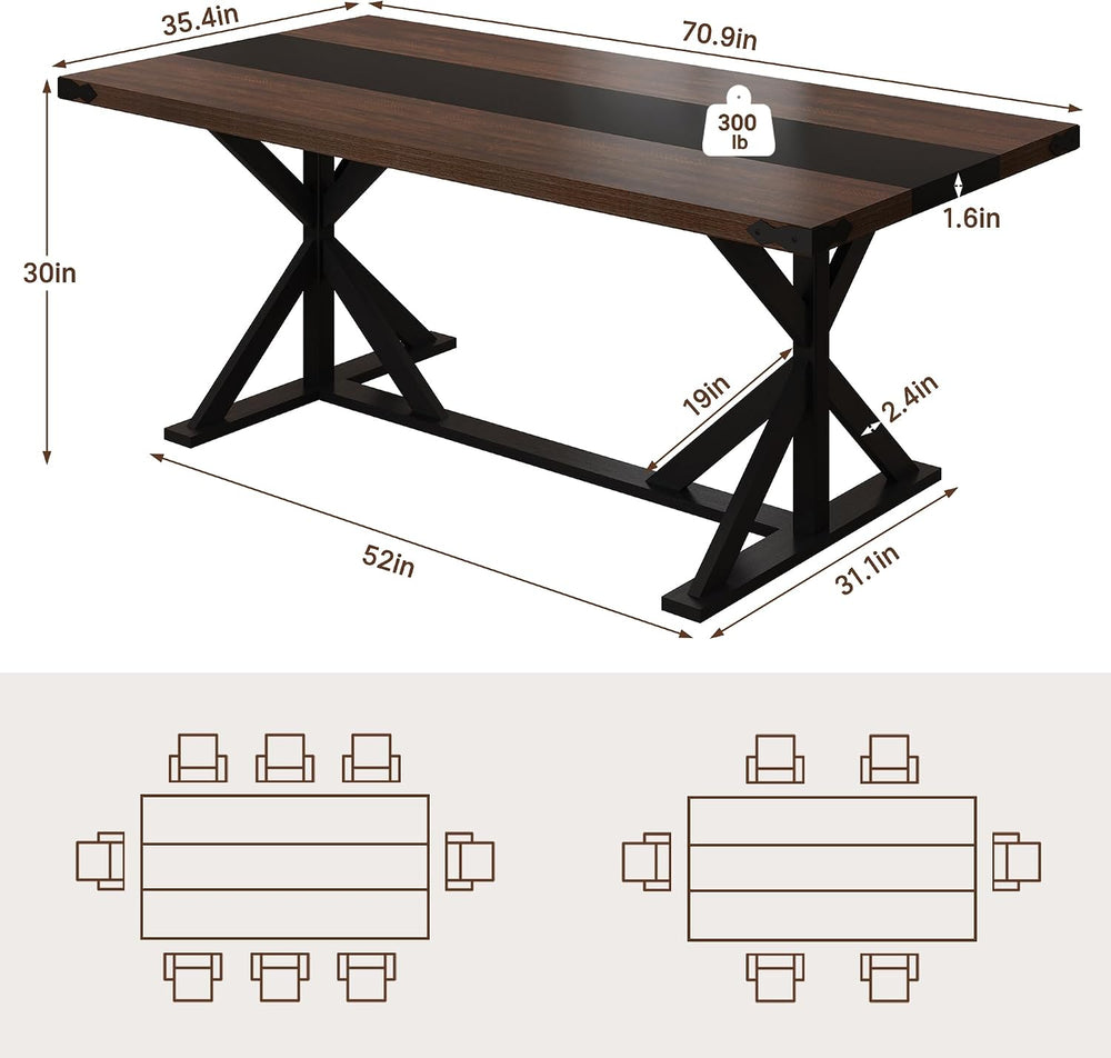 Hlivelood 71 Inch Dining Table for 6 People, Rectangular Kitchen Farmhouse Ta...