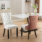 Velvet Dining Chairs Set of 2, High-end Tufted Upholstered Dining Chair with Ring Pull and Solid Wood Legs, Modern Dining Room Chairs for Dining Room, White PU & Pink Velvet