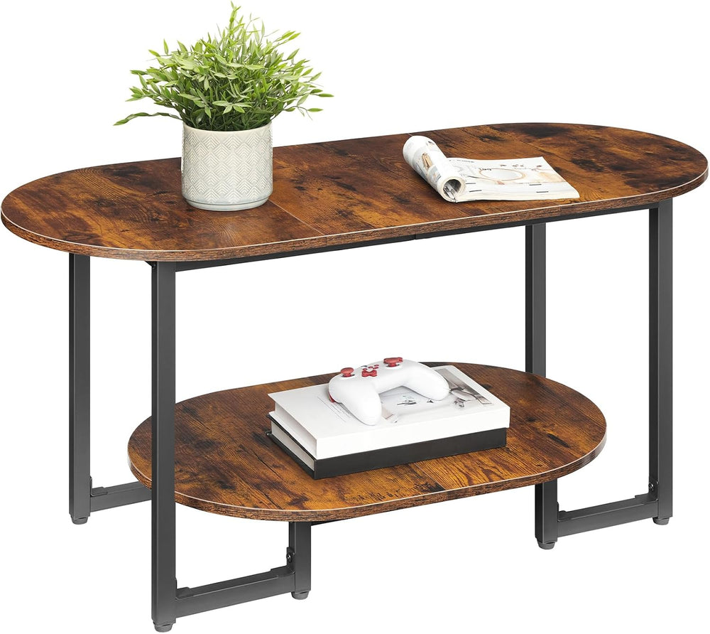 HOOBRO Coffee Table for Living Room, Oval Small Coffee Table with 2-Tier Open...