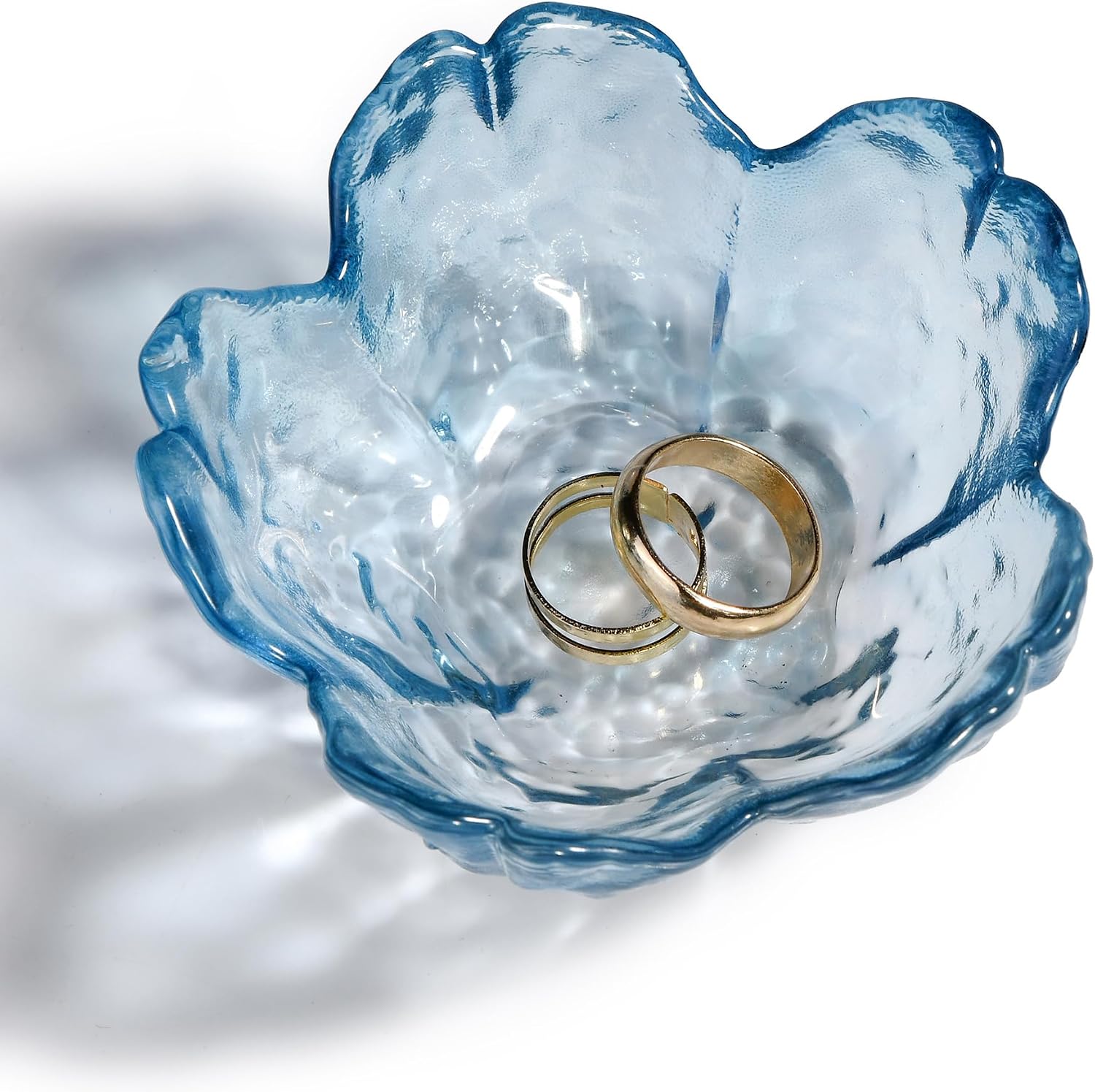Blue Glass Ring Holder Dish, Cherry Blossom Style Decorative Glass Bowl, Small Jewelry Trinket Key Holder Tray for Women