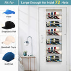 AOODA Clear Over the Door Hat Racks for Baseball Caps, Large Holds up to 72 Caps Hat Storage Organizer for Closet Wall, Deep Pockets Hanging Snapback Holder Shelves with 3 Hooks, Grey