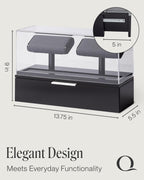 QWATCH Watch Stand Display Case - Acrylic Watch Box for 2 or 4 Watches with Jewelry Valet Tray and Drawer