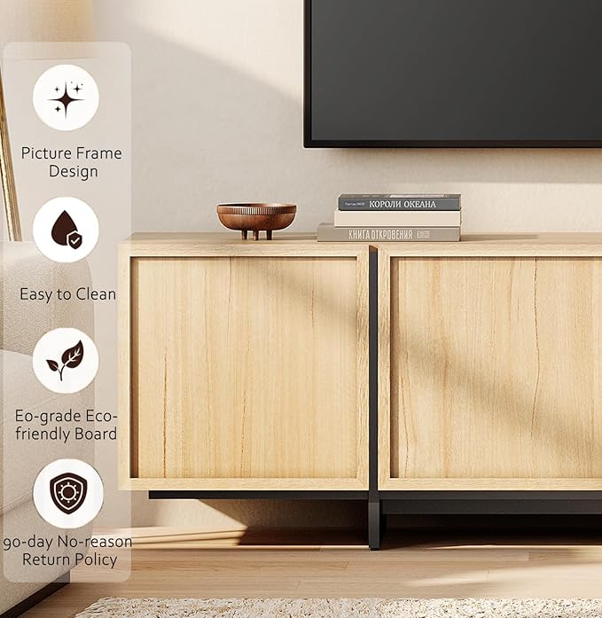 WAMPAT Modern TV Stand for 32-75 inch TVs, Wood Entertainment Center with Storage Cabinets, Media TV Console Table for Living Room, Oak