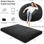 Bean Bag Chairs for Adults - Giant Bean Bag Chair Convertible Bean Bag Bed - Beanbag Chair with Micro Fiber Cover/Furniture Foam Filler - Floor Couch Sofa in Bedroom Dorm Room - Queen Carbon Black