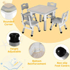 Arlopu Kids Table and 4 Chairs Set, Anti-Slip Toddler Activity Desk | Height Adjustable ((18.9"–23.6"), Wipe-Clean Desktop, Montessori Learning, Drawing, Classroom, Home & Daycare (Grey)