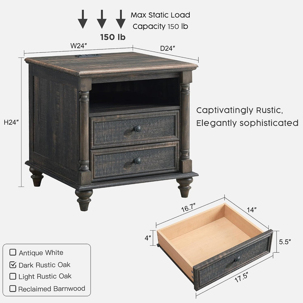 T4TREAM 24'' Farmhouse End Table w/4 Solid Wood Feet Set of 2, Large ...