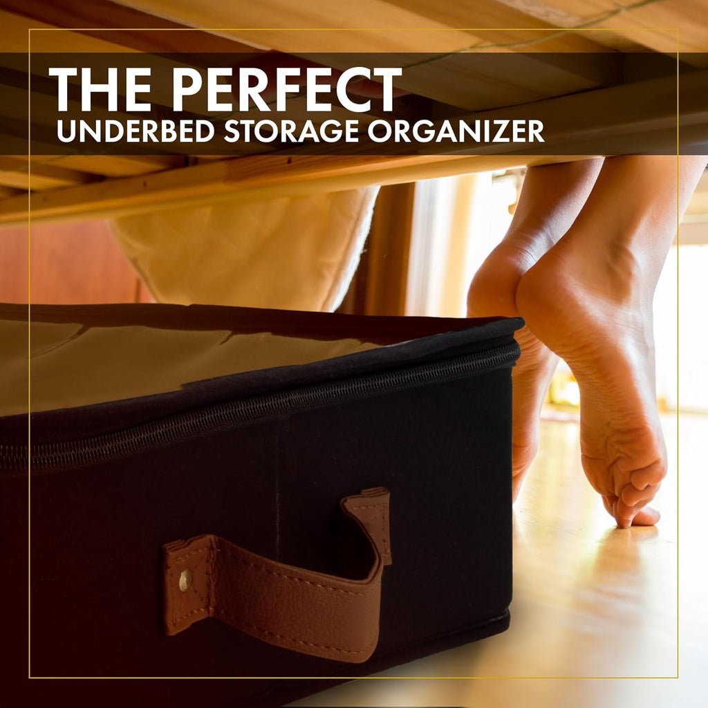 HOMELUX THEORY 2pc Under Bed Storage Containers, Bedroom Under the Bed Drawer Storage Organizer with Bins and Lids, Large Underbed Clothes Storage Box Ideal for Blanket, Fabric, & Shoes (Black)