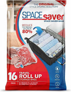 Spacesaver 16 Pack Roll Up Vacuum Storage Bags for Blankets & Clothes - Vacuum Sealed Compression Bags with Hand Pump - Space Saver Storage Bag for Bedding, Moving, Travel & Organization (8S & 8M)