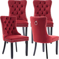 Modern Dining Chairs Set of 4, Tufted Upholstered Dining Chair with Solid Wood Legs, Wine Red Velvet Accent Chair, Sillas de Comedor, 4 Dining Chairs (Burgundy, Velvet, 4Pcs)