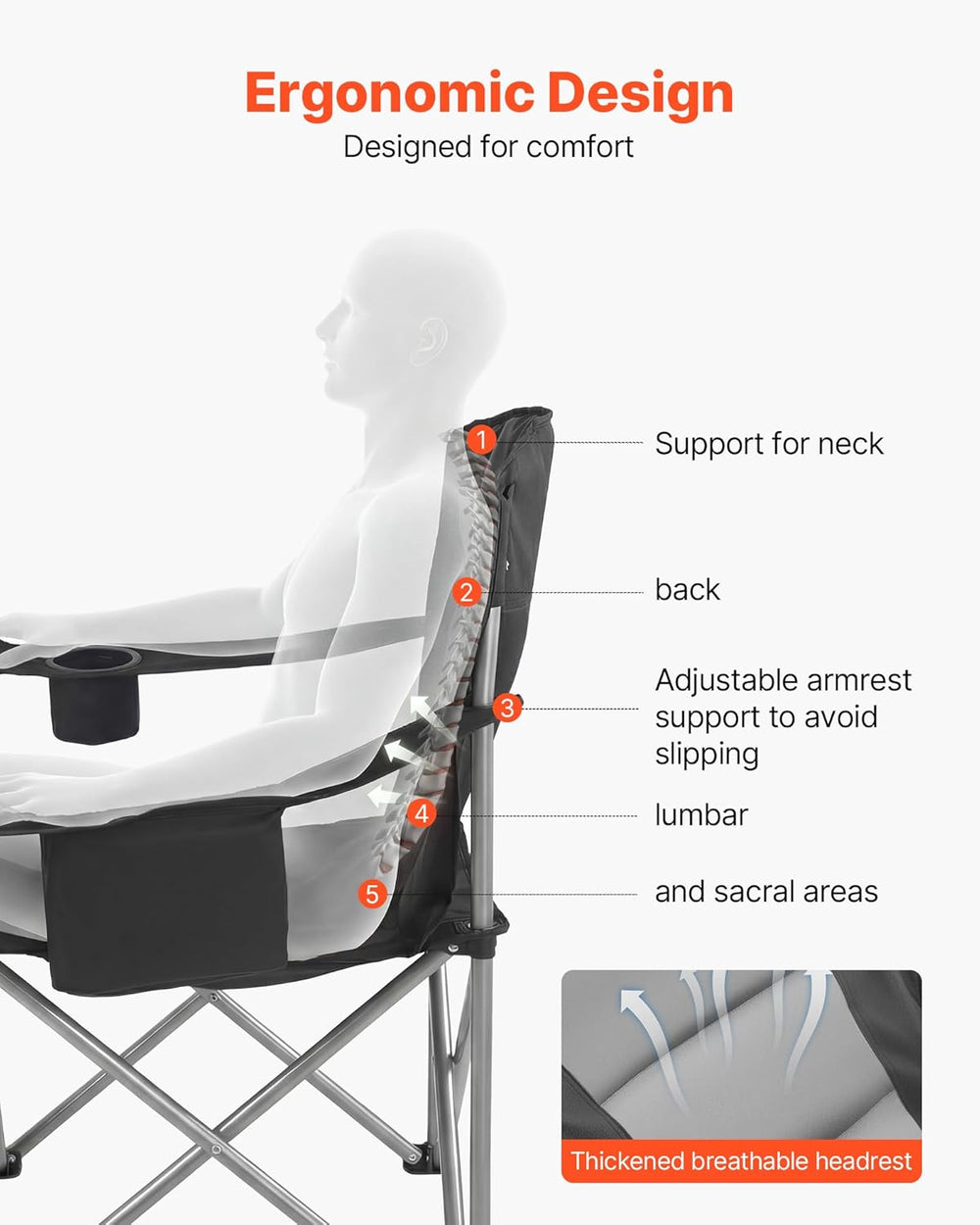 VEVOR Oversized Camping Folding Chair, Portable Heavy Duty Outdoor Quad Lumba...