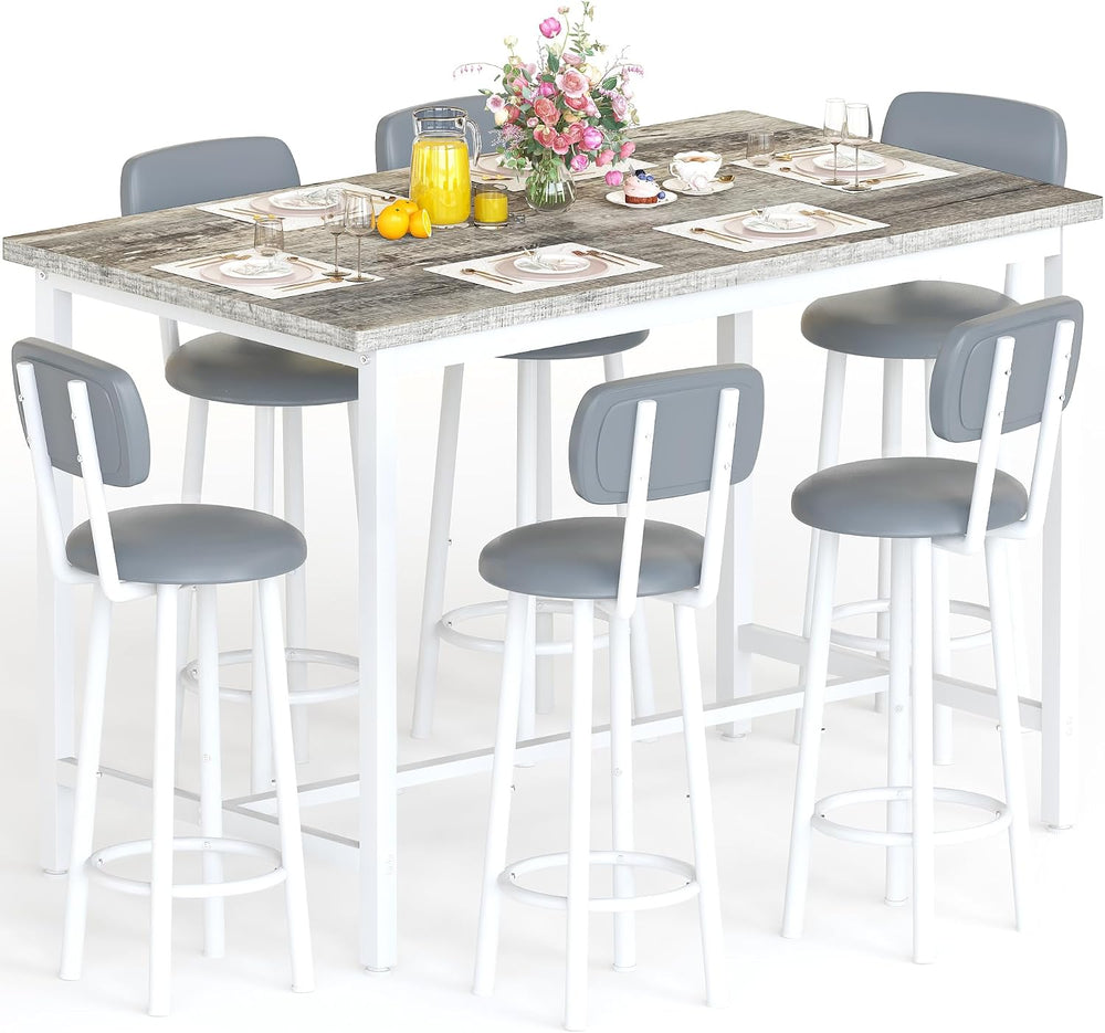 Recaceik 50" Dining Table Set for 6, 7-Piece Counter Height Bar Table Se...