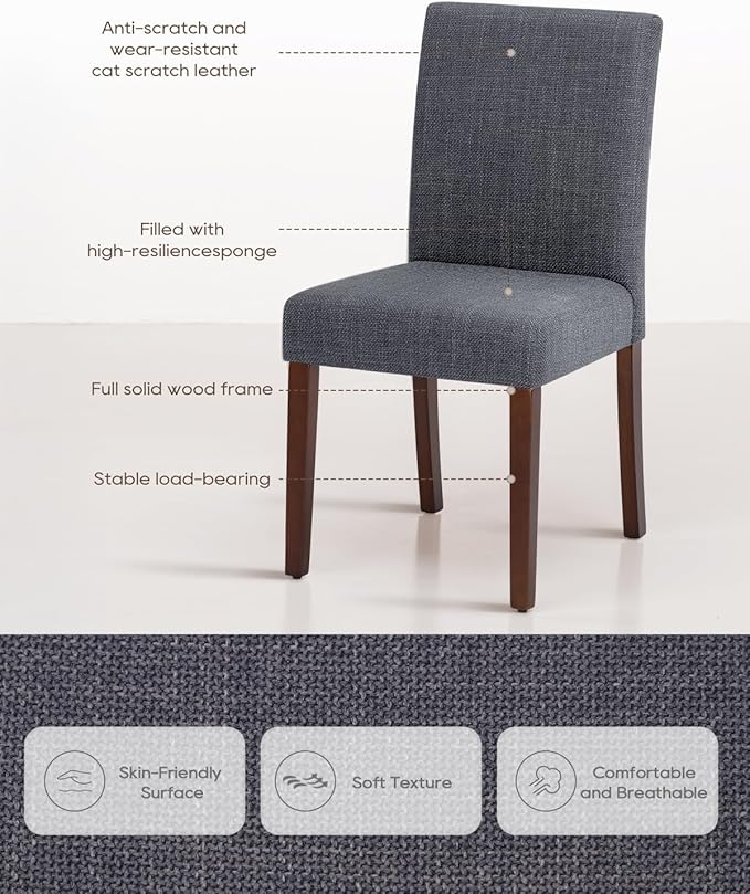 Upholstered Dining Chairs Set of 6 - Line Fabric Modern Farmhouse Kitchen Chairs,Mid-Back Dining Room Chairs with Wooden Legs