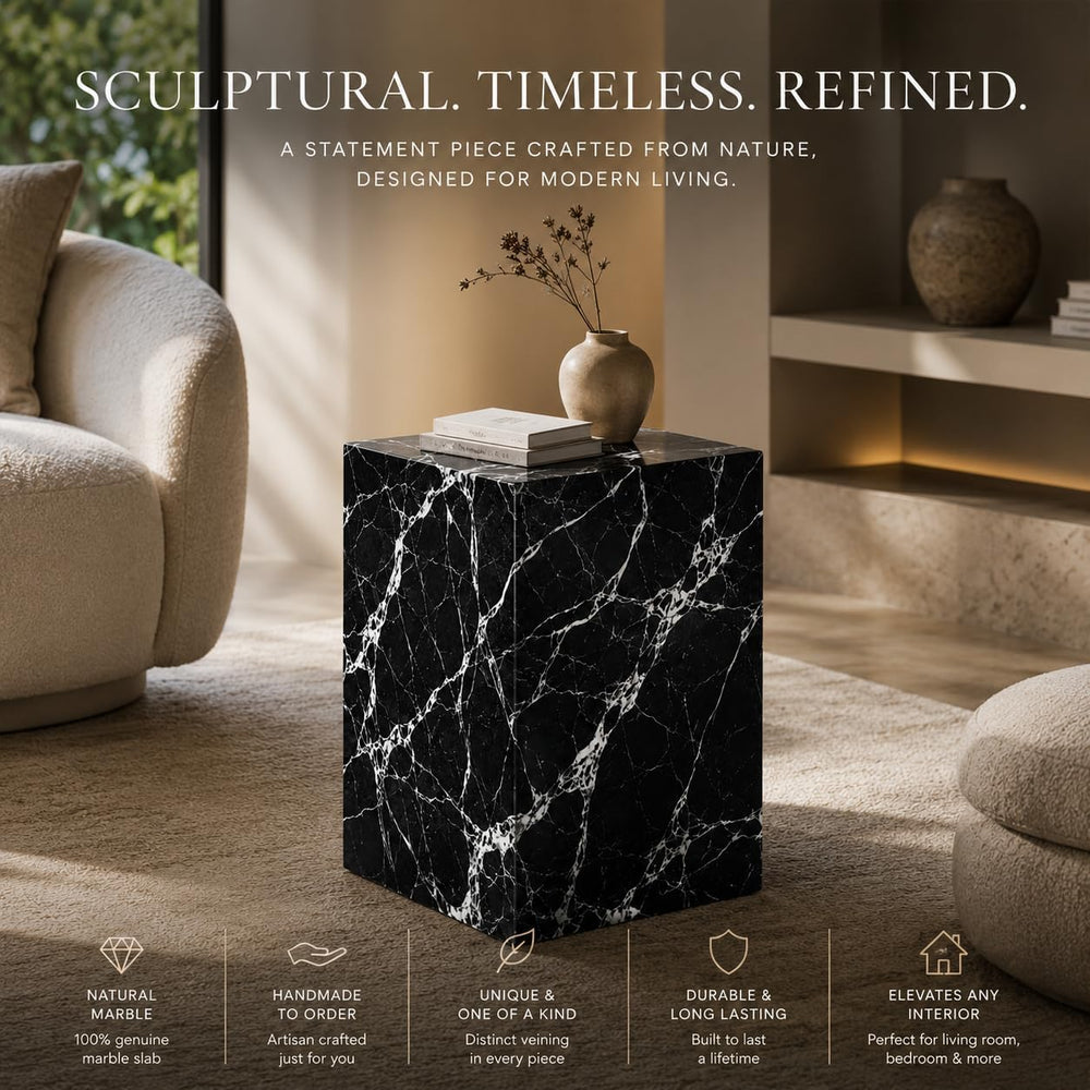 Handmade Natural Marble Side Table, Made to Order Custom Stone End Table, Lux...
