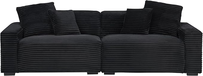 Ball & Cast 104" Modular Sectional Sofa,Cloud Sectional Couch with 4 Pillows,Loveseat Couches W/Deep Seat and Armrest,4 Seater Sectional Sofa for Living Room,Apartment,Corduroy Fabric,Black